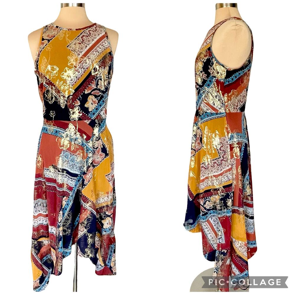 Vintage Laundry by Shelli Segal Asymmetric Hem Midiā Dress Sz 10 Fairy Boho Y2K